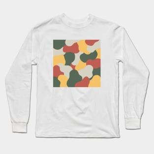 Colourful Blob Abstract Pattern in Light Red Dark Green Yellow and Gray Long Sleeve T-Shirt